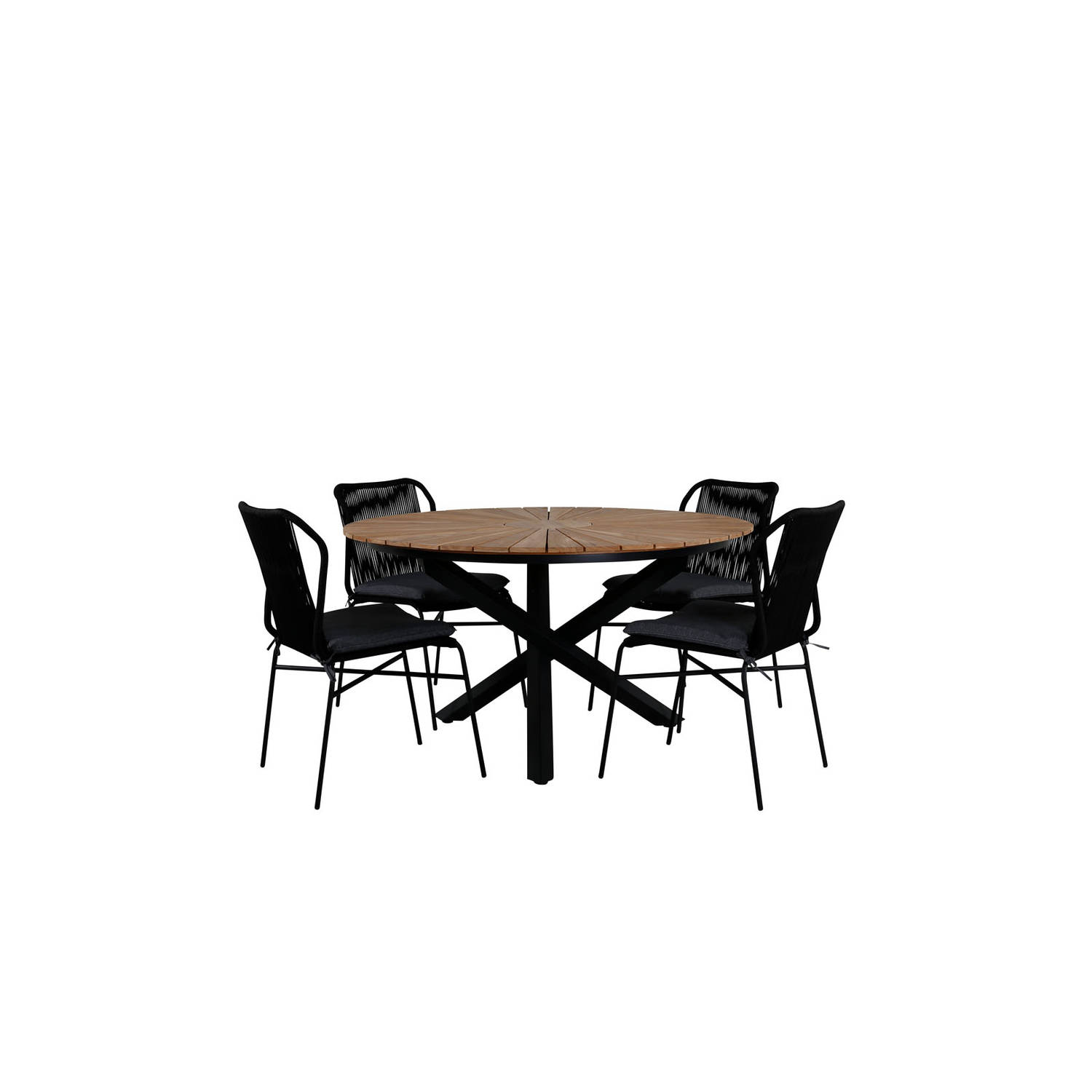 Mexico tuinmeubelset tafel Ø140cm en 4 stoel Julian zwart, naturel.