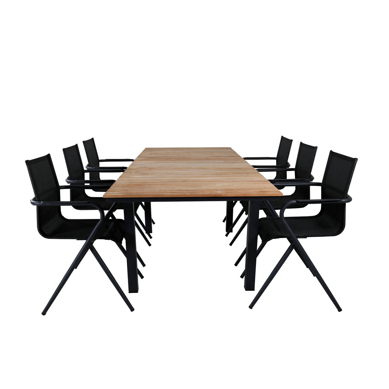 Mexico tuinmeubelset tafel 90x160/240cm en 6 stoel Alina zwart, naturel.