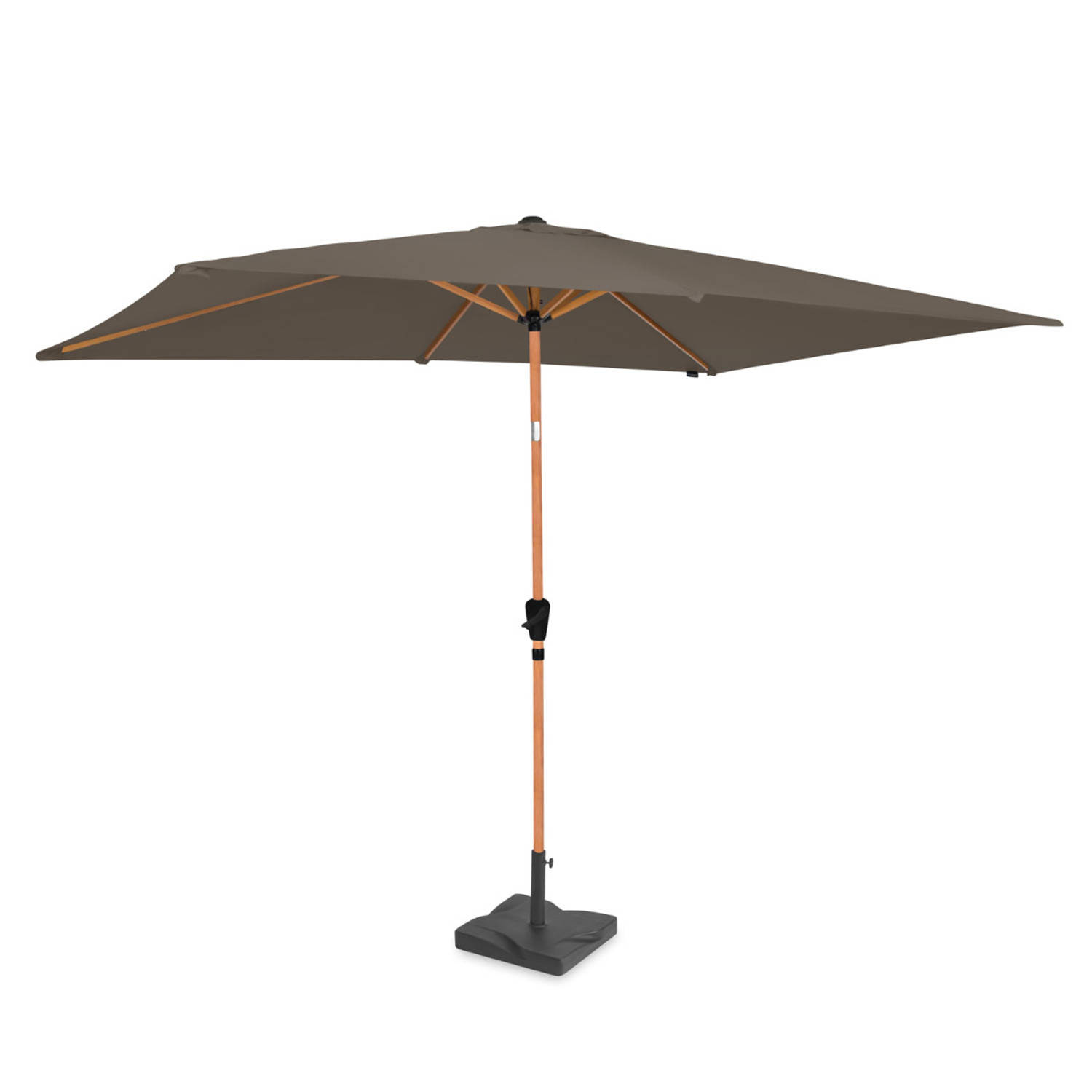 VONROC Premium Stokparasol Rapallo 200x300cm - Incl. parasolvoet & beschermhoes – Rechthoekige parasol - Kantelbaar – UV werend doek – Houtlook – Taupe