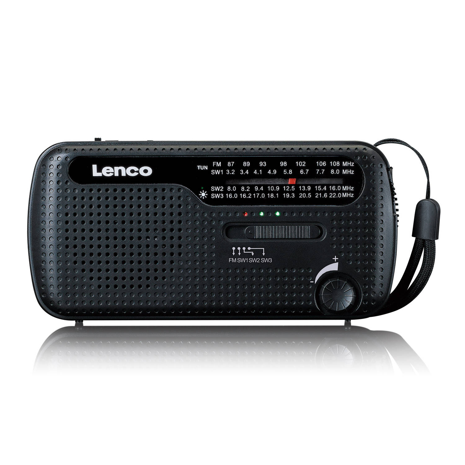Lenco Noodradio - Draagbare opwindbare Radio - Zaklamp en Powerbank - MCR-113BK - Zwart