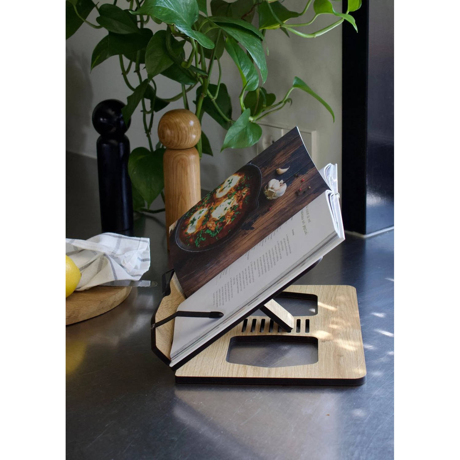 Kitchen Trend - Kookboek Standaard - Cookbook Stand - Tablethouder - Eiken/ Oak - Verstelbaar In 8 Standen