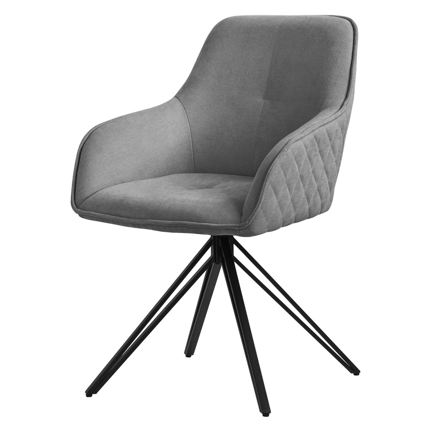 ML-Design eetkamerstoel draaibaar van textiel geweven stof, grijs, woonkamerstoel met armleuning & rugleuning, 360° draaibare stoel, gestoffeerde stoel met metalen poten, keukensto