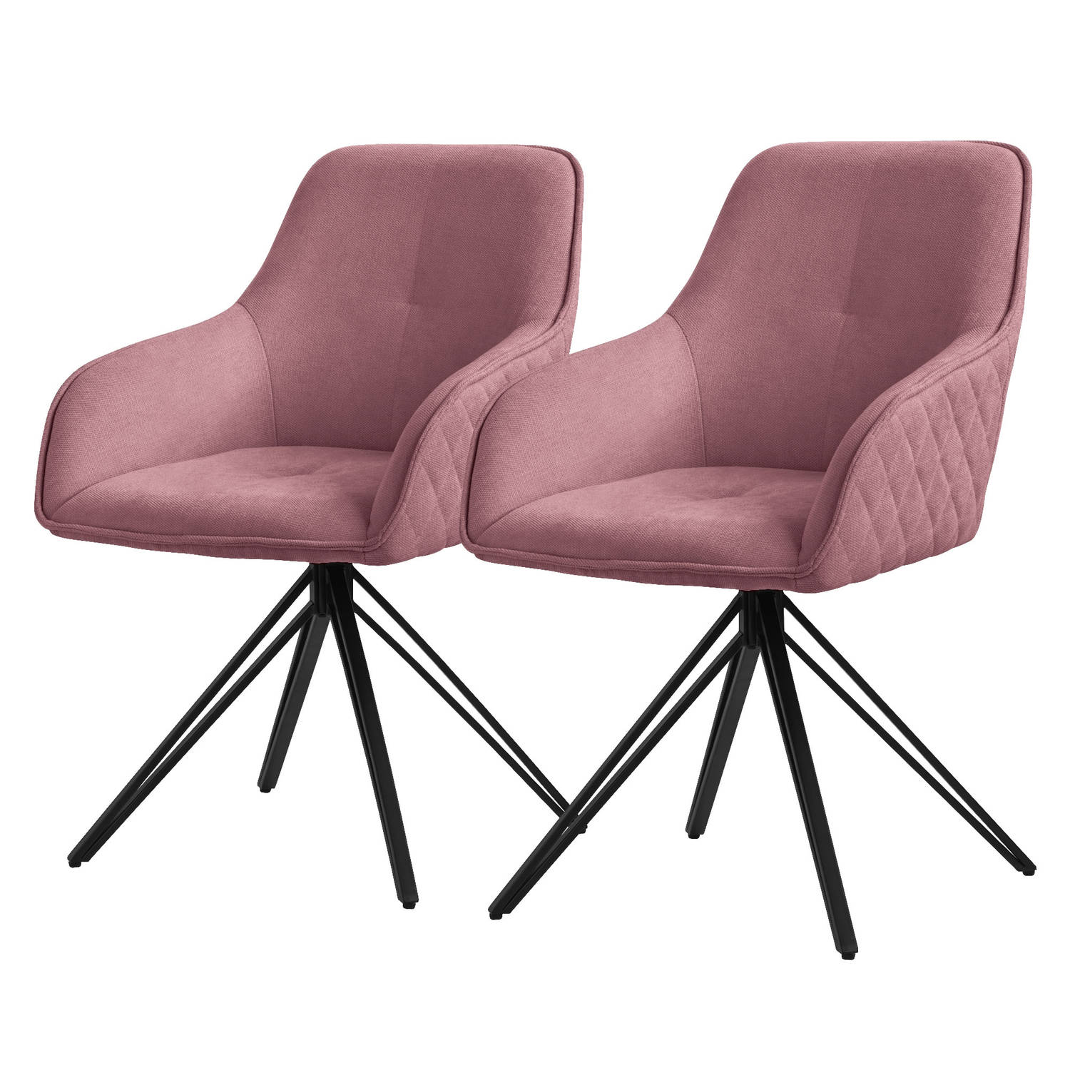 ML-Design eetkamerstoelen draaibaar set van 2 textiel geweven stof oud roze, woonkamerstoel met armleuning/rugleuning, 360° draaibare stoel, gestoffeerde stoel met metalen poten, e