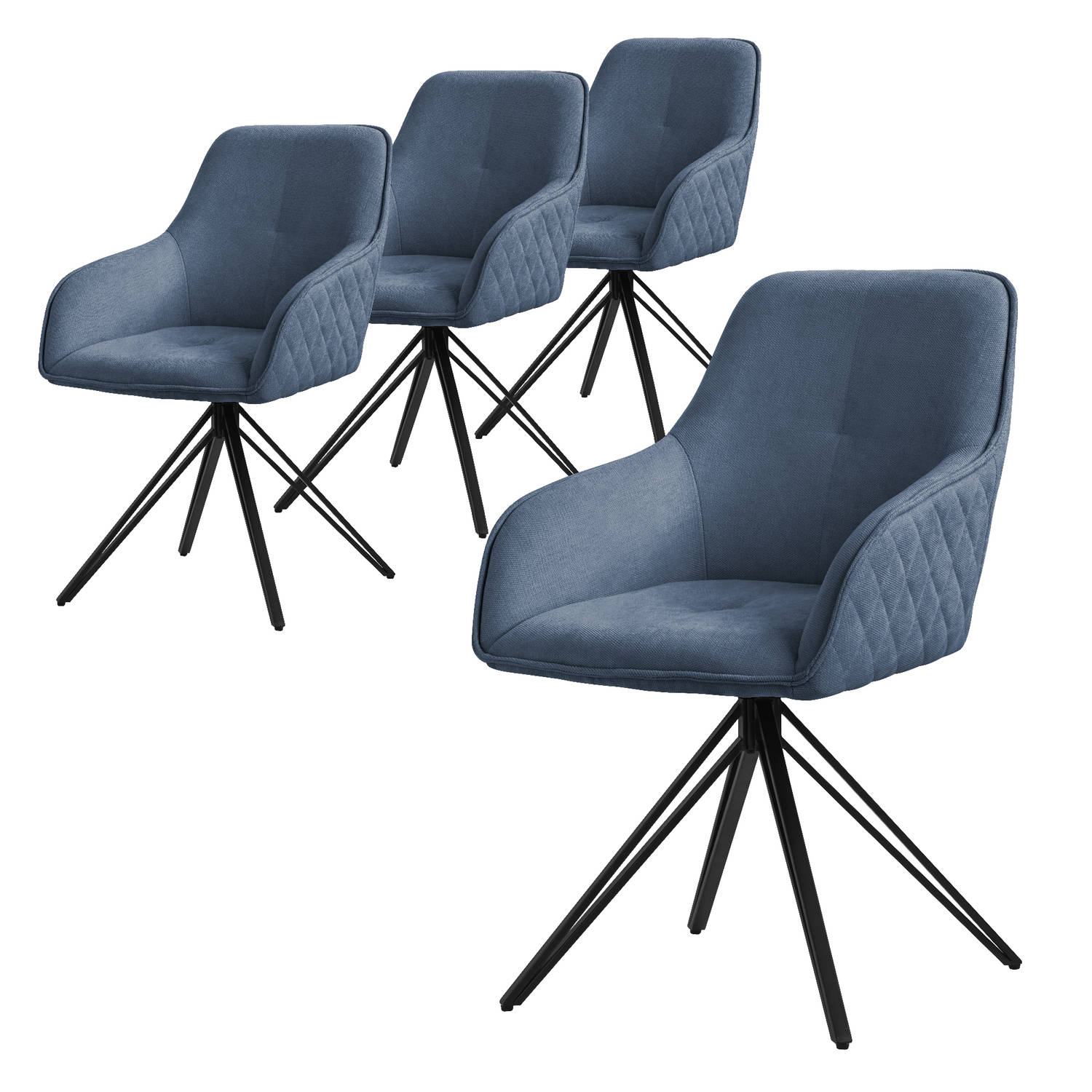 ML-Design eetkamerstoelen draaibaar set van 4, textiel geweven stof, blauw, woonkamerstoel met armleuning/rugleuning, 360° draaibare stoel, gestoffeerde stoel met metalen poten, er