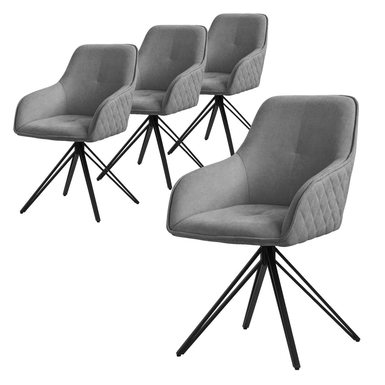 ML-Design eetkamerstoelen draaibaar set van 4, textiel geweven stof, grijs, woonkamerstoel met armleuning/rugleuning, 360° draaibare stoel, gestoffeerde stoel met metalen poten, er