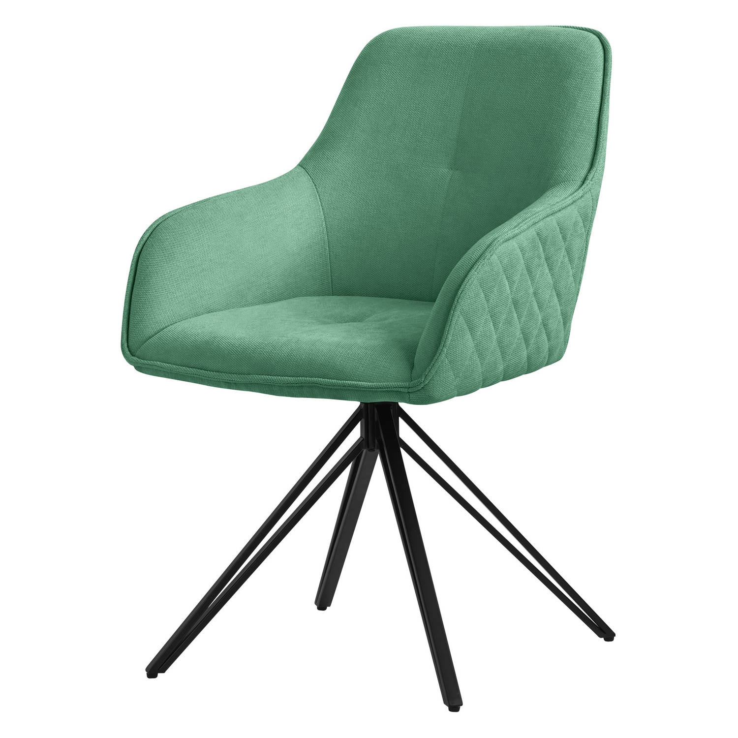 ML-Design eetkamerstoel draaibaar van textiel geweven stof, groen, woonkamerstoel met armleuning & rugleuning, 360° draaibare stoel, gestoffeerde stoel met metalen poten, ergonomis
