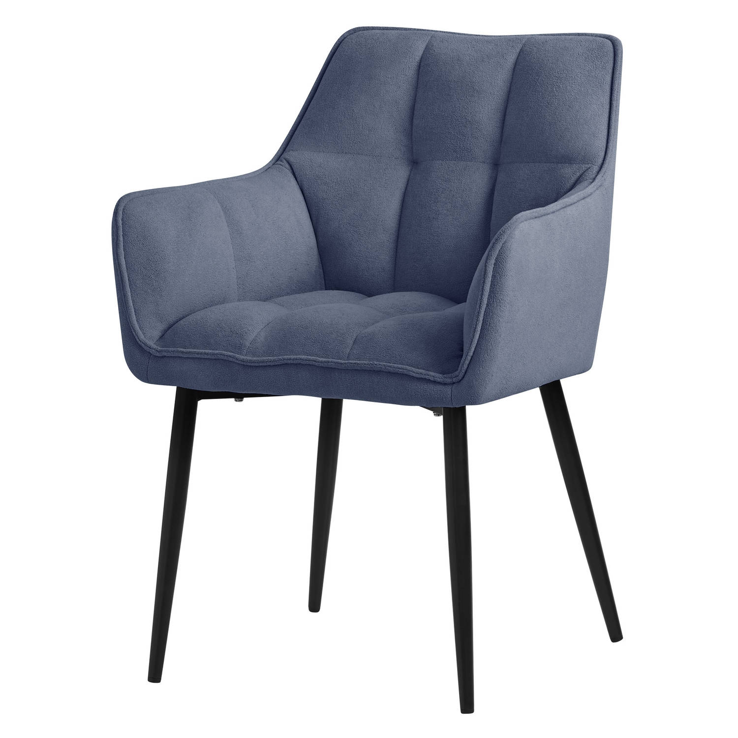 ML-Design eetkamerstoelen in badstof, blauw, keukenstoel met dikke gestoffeerde zitting en metalen poten, woonkamerstoel met rugleuning en armleuningen, gestoffeerde stoel, ergonom
