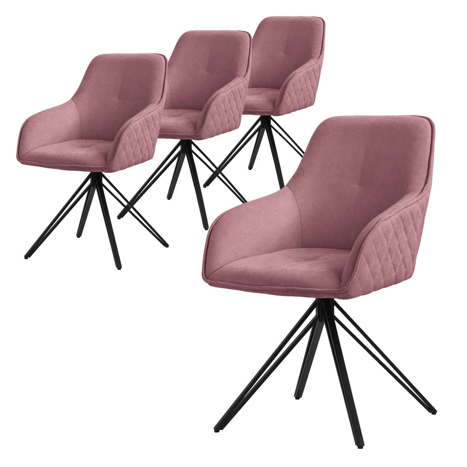 ML-Design eetkamerstoelen draaibaar set van 4 textiel geweven stof oud roze, woonkamerstoel met armleuning/rugleuning, 360° draaibare stoel, gestoffeerde stoel met metalen poten, e