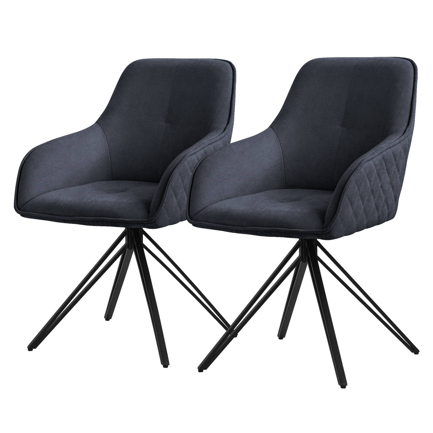 ML-Design eetkamerstoelen draaibaar set van 2, textiel geweven stof, zwart, woonkamerstoel met armleuning/rugleuning, 360° draaibare stoel, gestoffeerde stoel met metalen poten, er