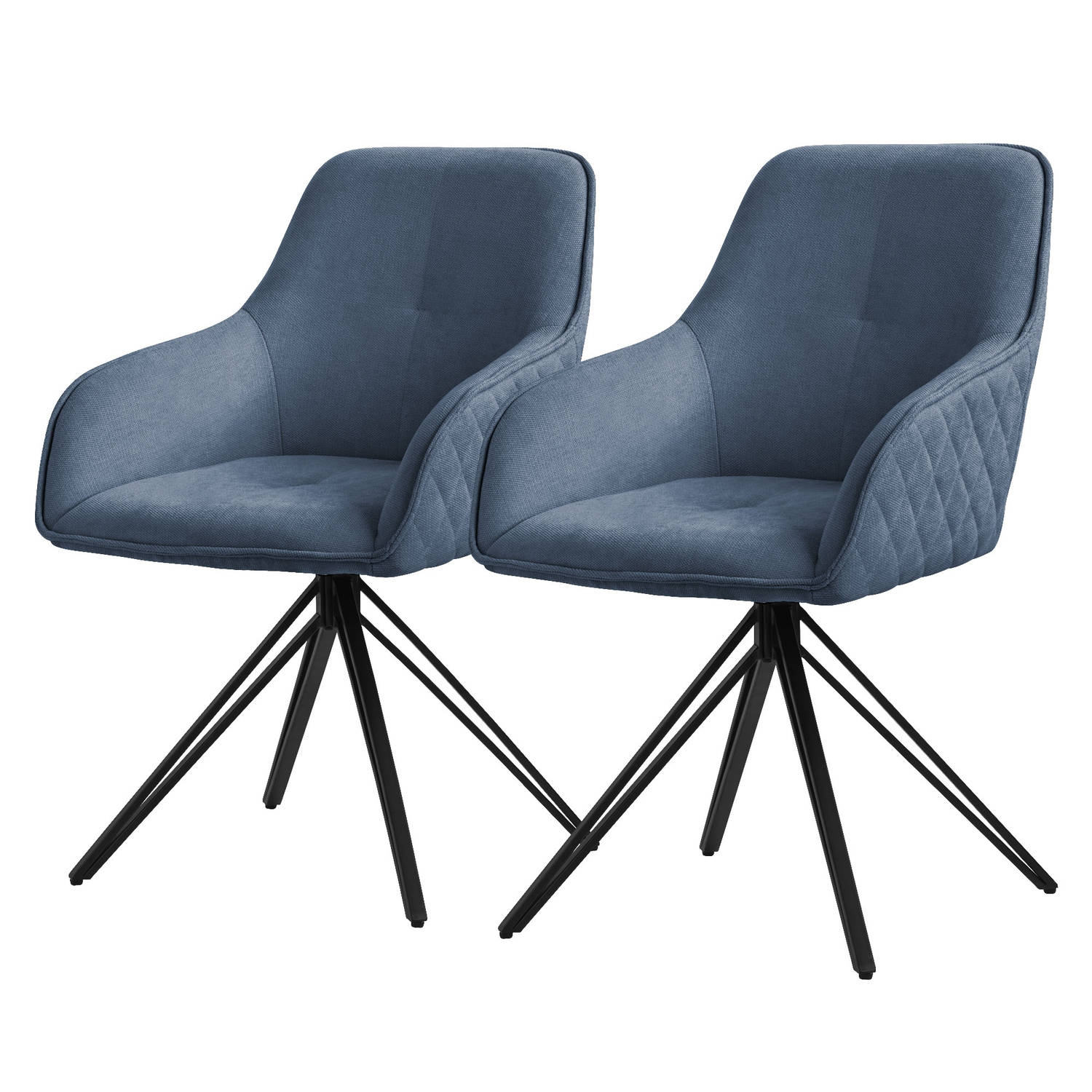 ML-Design eetkamerstoelen draaibaar set van 2, textiel geweven stof, blauw, woonkamerstoel met armleuning/rugleuning, 360° draaibare stoel, gestoffeerde stoel met metalen poten, er