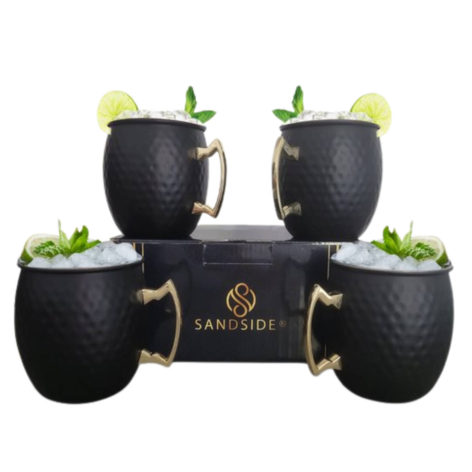 Moscow Mule Bekers Premium – Cocktail Glazen - Cocktail Set – Koperen Beker Set 4x Zwart - Luxe Giftset Cadeau
