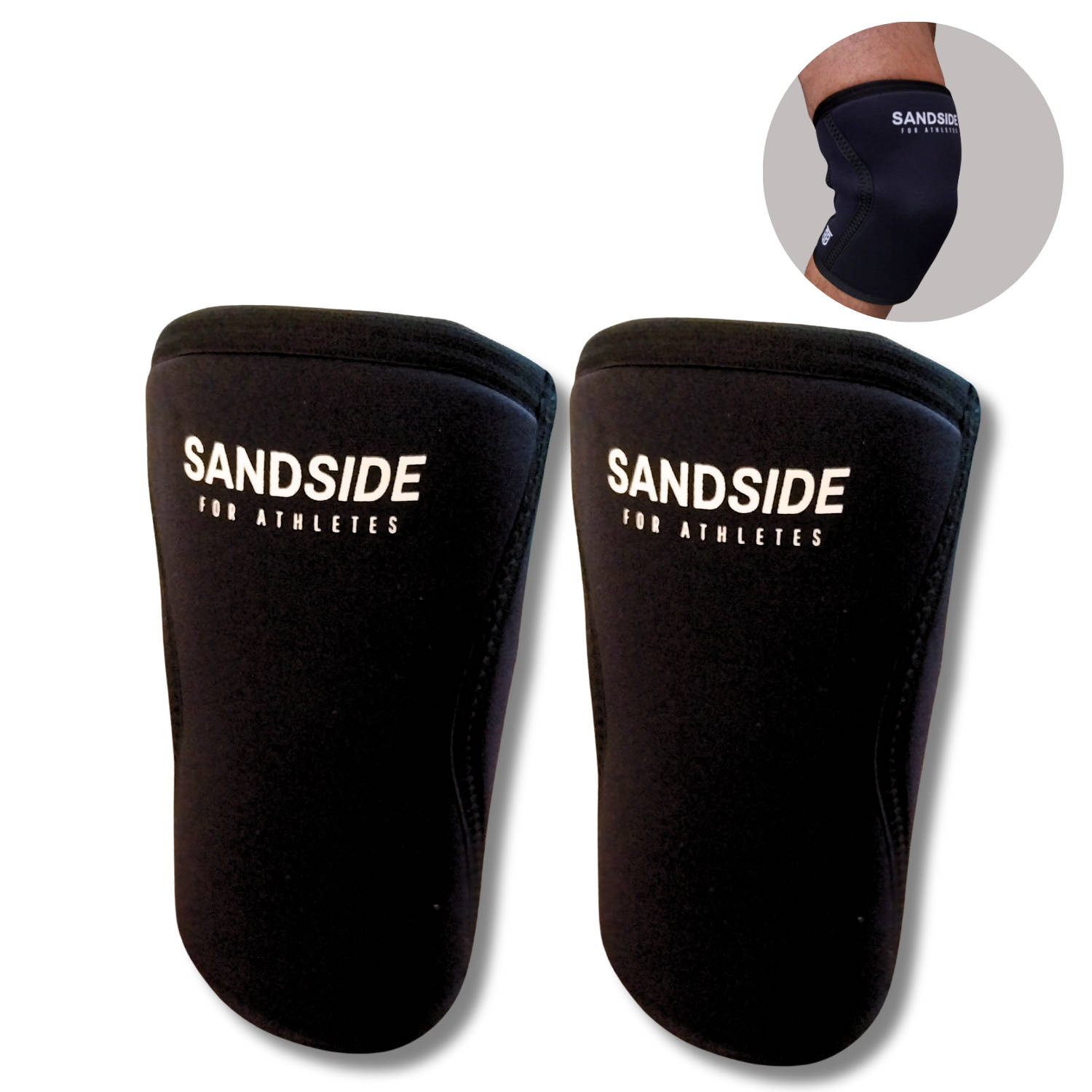 Sandside Knee Sleeves Powerlifting - 7 MM Neopreen Zwart - Knee Sleeve Crossfit - Knieband - Maat M