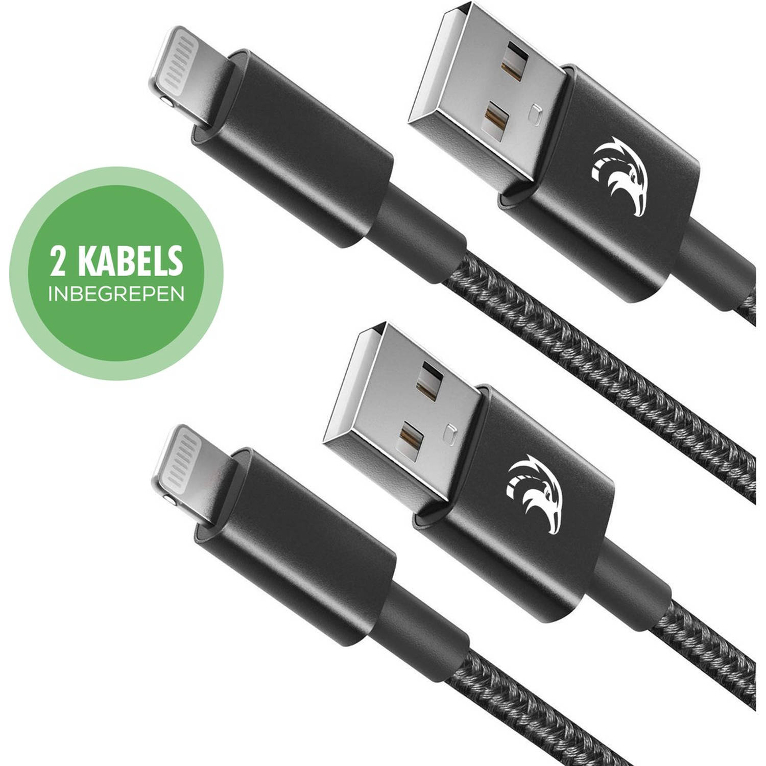 Travelhawk USB-A naar lightning Kabel - Oplaadkabel Apple iPhone - Fastcharging - 2 Meter - 2 Stuks - Zwart