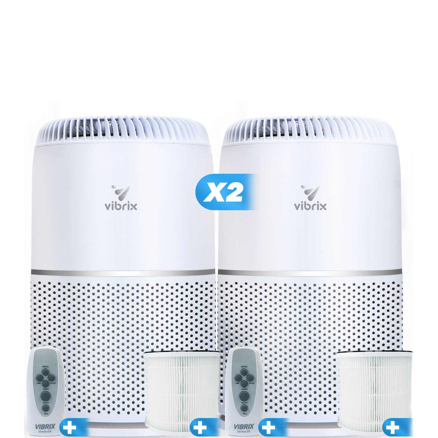 2 X Vibrix Vortex20 luchtreiniger + 2 afstandsbedieningen - Geschikt voor 1 m² tot wel 70 m² - Automatische stand + 6-in-1 HEPA filtersysteem - Luchtkwaliteit indicator - Ionisator