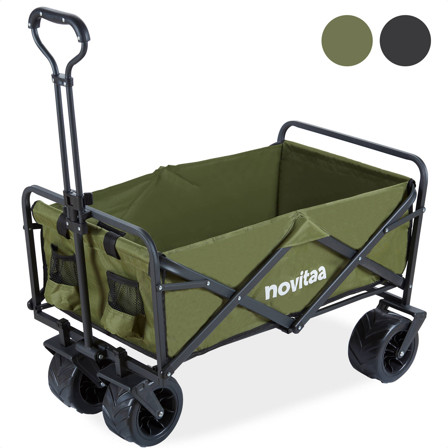 Novitaa Bolderkar - Bolderkar opvouwbaar - 150KG Draagkracht - 100L - Opberghoes - Offroad banden - Polyester - Groen - NOVOT01G