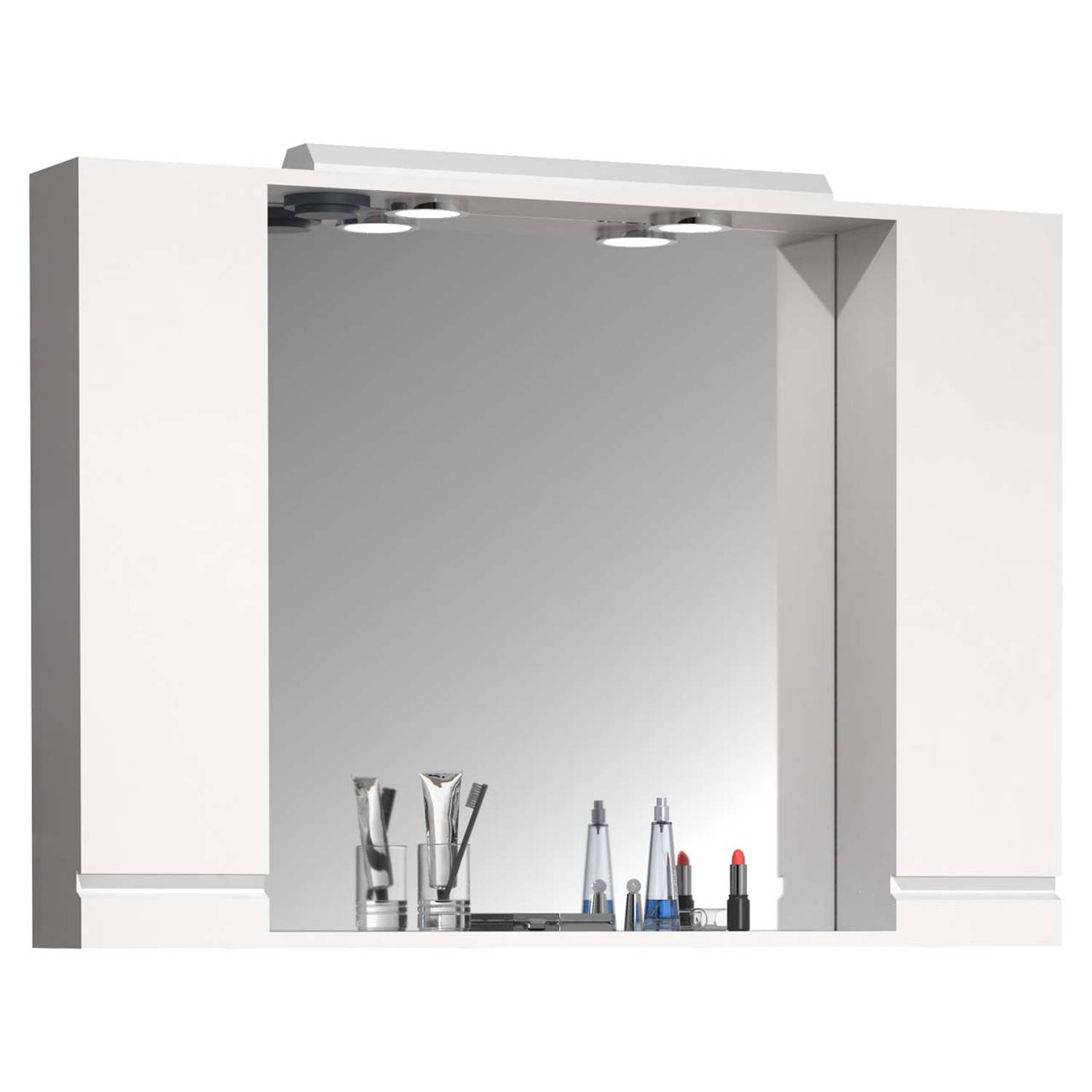VCM Badspiegel Wandspiegel Breite 100 cm Hängespiegel Spiegelschrank Badezimmer Drehtür grifflos Beleuchtung Silora XL