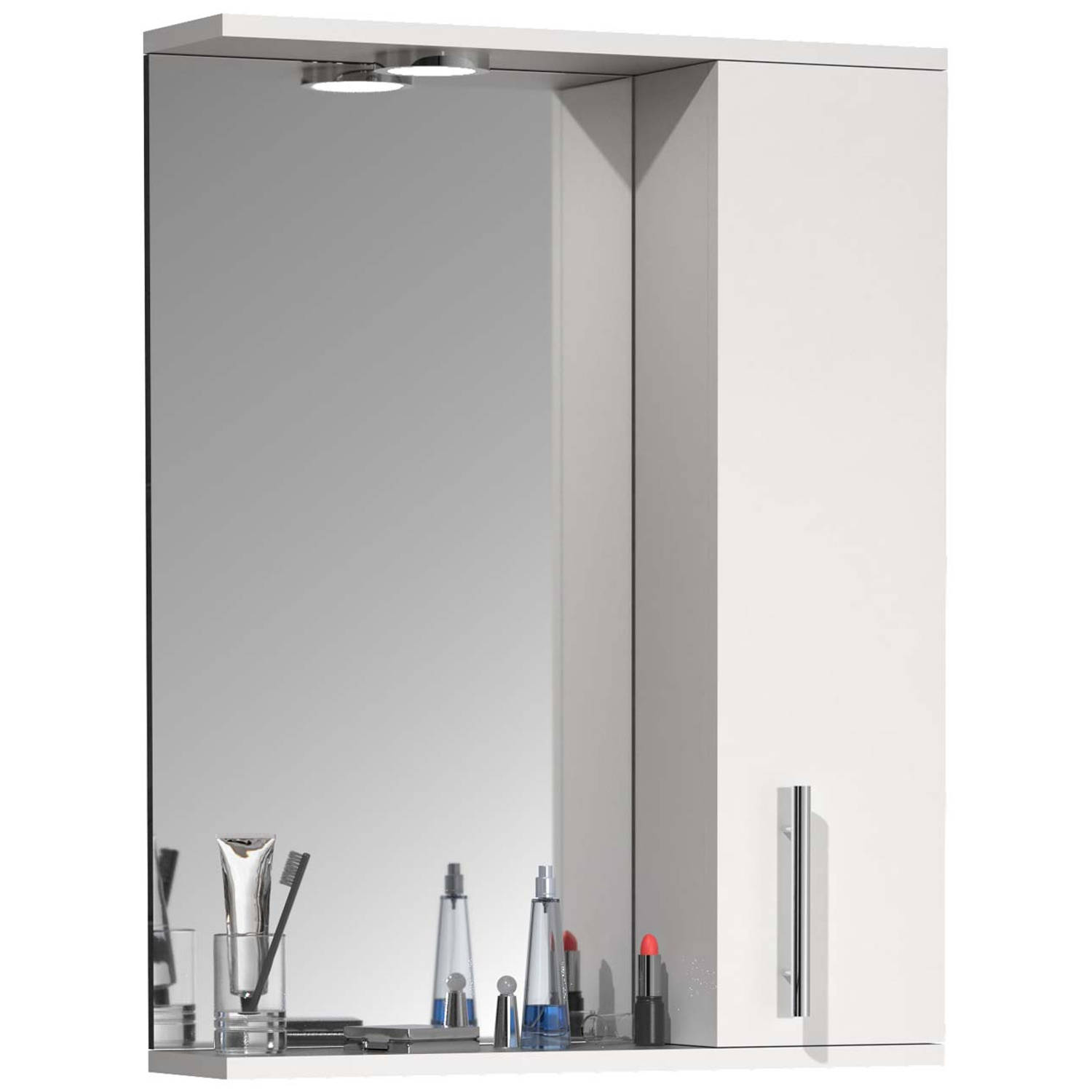 VCM Badspiegel Wandspiegel 55 cm Hängespiegel Spiegelschrank Badezimmer Drehtür Beleuchtung Lisalo L