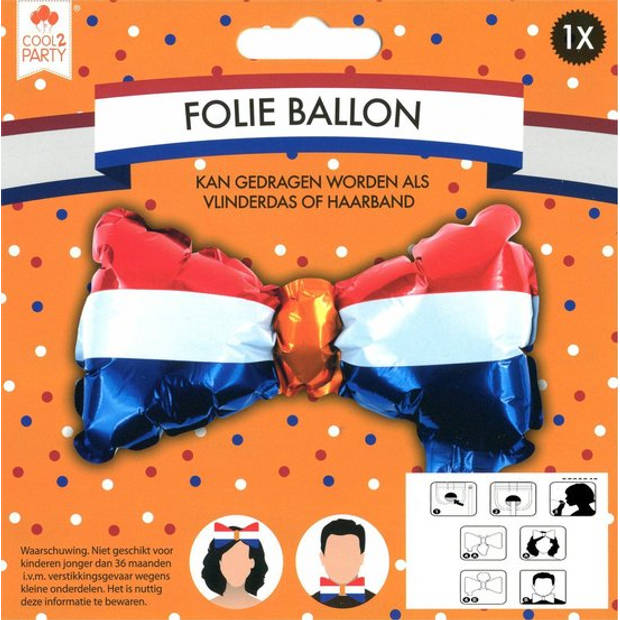 2 x Folie Ballon Vlinderdas - Haarband - Rood Wit Blauw en Oranje - Ek/WK - Koningsdag - 22 x 12 cm