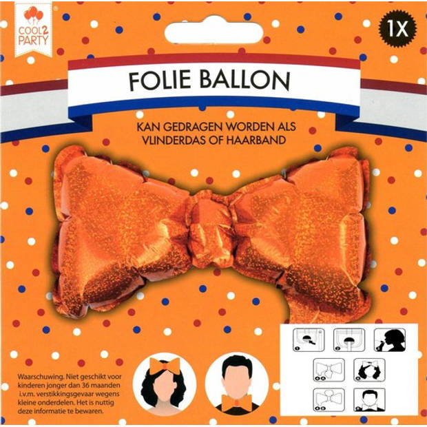 Folie Ballon Vlinderdas - Haarband - Oranje - Ek/WK - Koningsdag - 22 x 12 cm