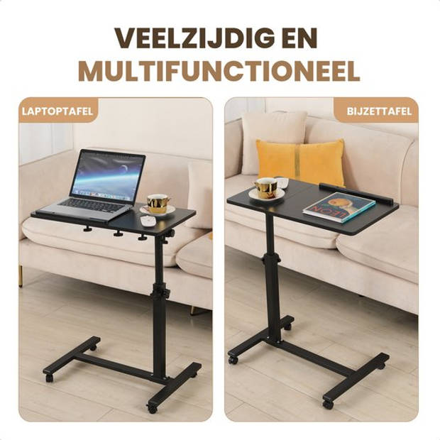 Merah® Laptoptafel en Bijzettafel op wielen – bedtafel – laptoptandaard – Zwart