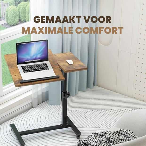 Merah® Laptoptafel en Bijzettafel op wielen – bedtafel – laptoptandaard – Industrieel