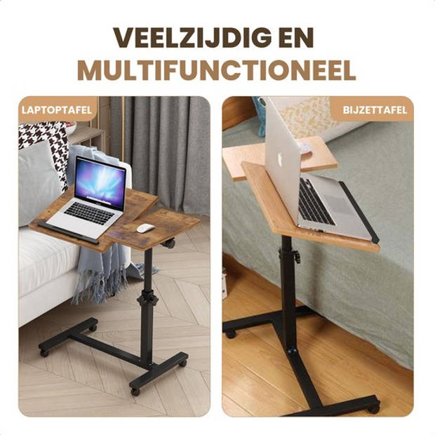 Merah® Laptoptafel en Bijzettafel op wielen – bedtafel – laptoptandaard – Industrieel