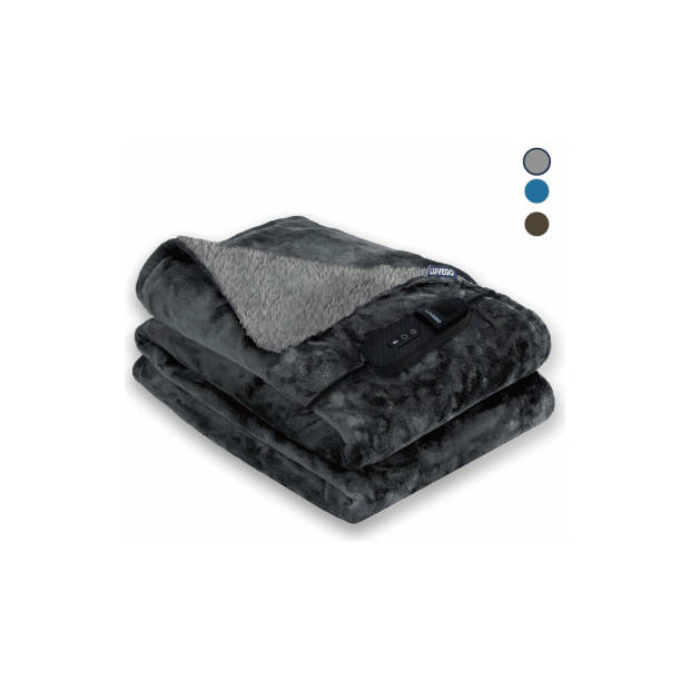 Luvego Elektrische Bovendeken Warmte deken met Fleece/Sherpa l Plaid 180x130 CM l 3.5 Meter Kabel l 160W l Donker Grijs