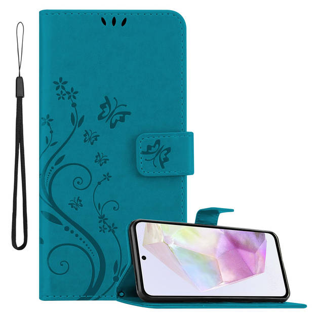 Cadorabo Hoesje geschikt voor Samsung Galaxy A35 in BLOEMEN BLAUW - Beschermhoes Case Cover Bloemen magnetische sluiting