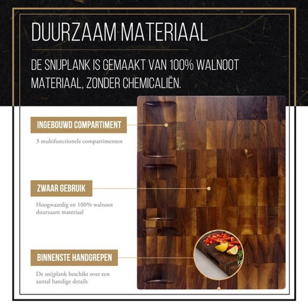 Merah® Snijplank hout met opvangbak – 100% Walnoot Hout – Borrelplank – Tapasplank – Huiswarming cadeau – Duurzaam