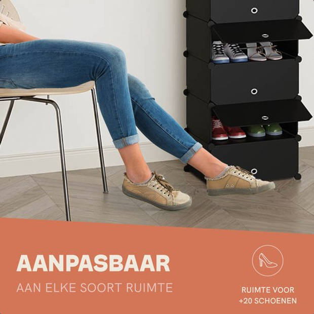 Bellettini® Verstelbaar Schoenenkast - Schoenenrek met ruimte voor 20 schoenen - Zwart