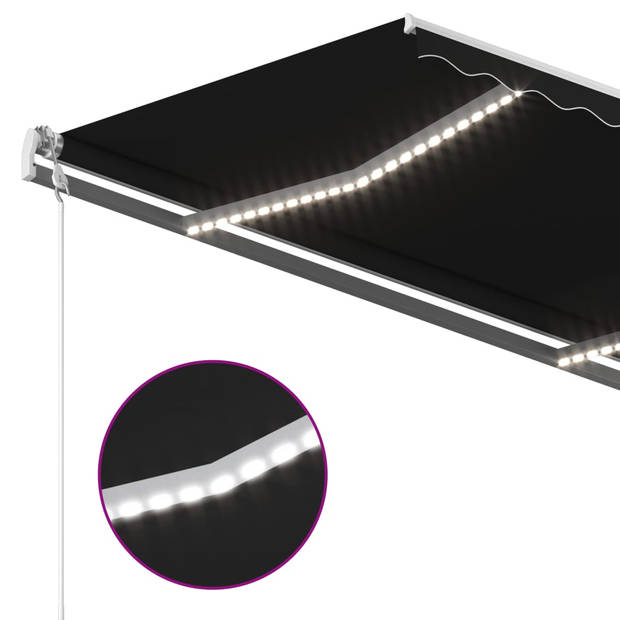 vidaXL Luifel handmatig uittrekbaar met LED 4x3 m antracietkleurig