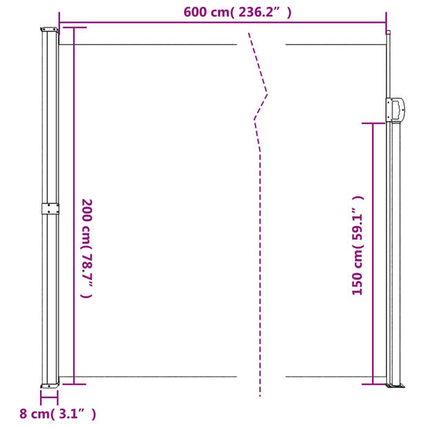 vidaXL Windscherm uittrekbaar 200x600 cm beige