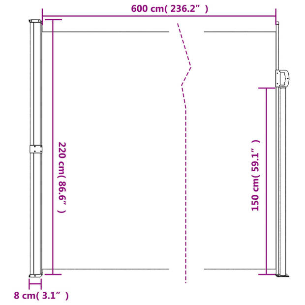 vidaXL Windscherm uittrekbaar 220x600 cm taupe