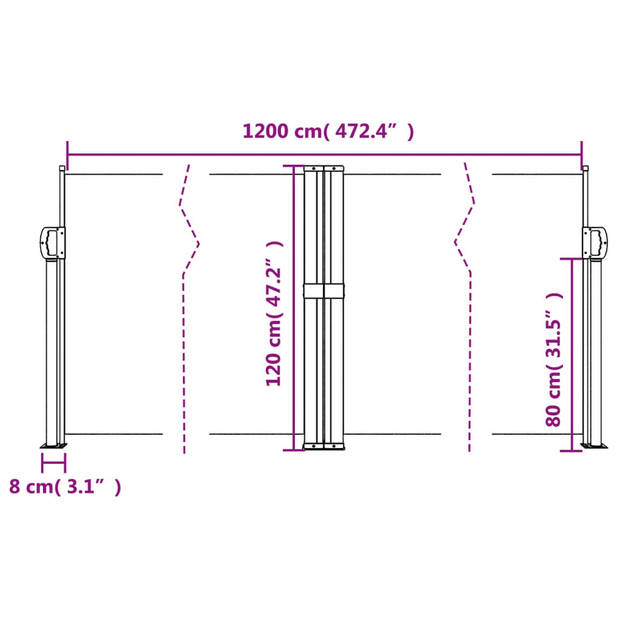 vidaXL Windscherm uittrekbaar 120x1200 cm crèmekleurig