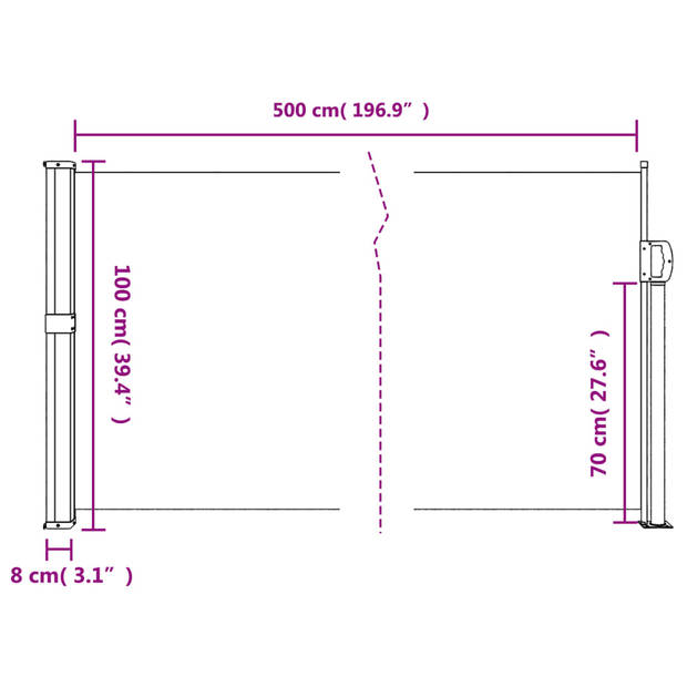 vidaXL Windscherm uittrekbaar 100x500 cm crèmekleurig