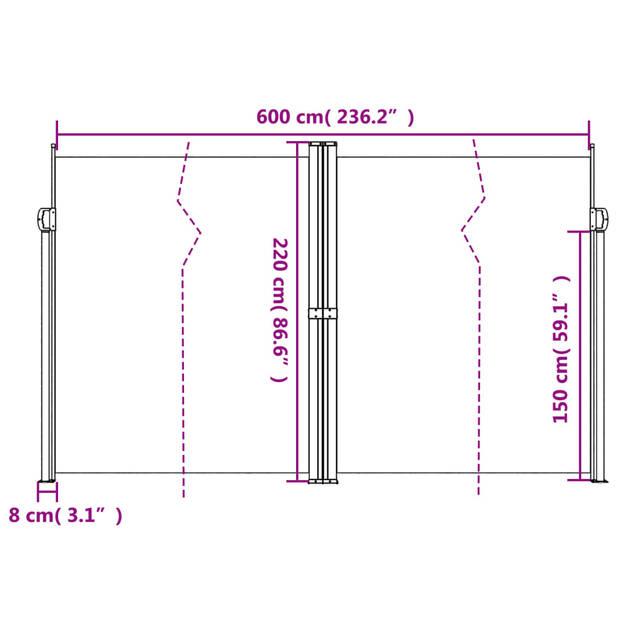 vidaXL Windscherm uittrekbaar 220x600 cm antracietkleurig