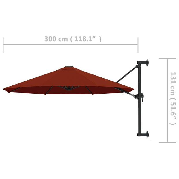 vidaXL Wandparasol met metalen paal 300 cm terracottakleurig