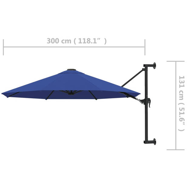 vidaXL Wandparasol met metalen paal 300 cm blauw