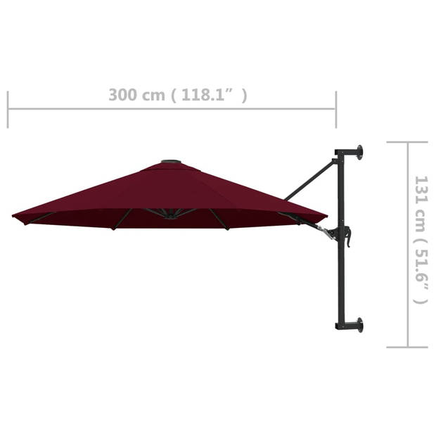 vidaXL Wandparasol met metalen paal 300 cm bordeauxrood