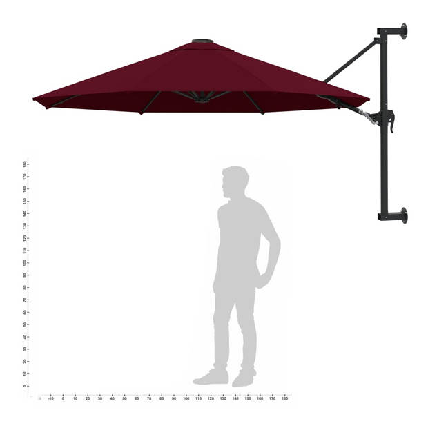 vidaXL Wandparasol met metalen paal 300 cm bordeauxrood