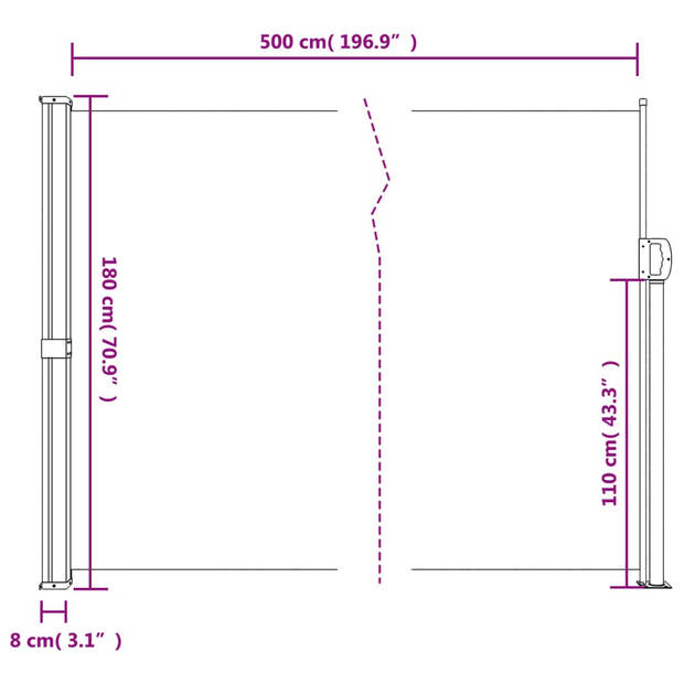 vidaXL Windscherm uittrekbaar 180x500 cm crèmekleurig