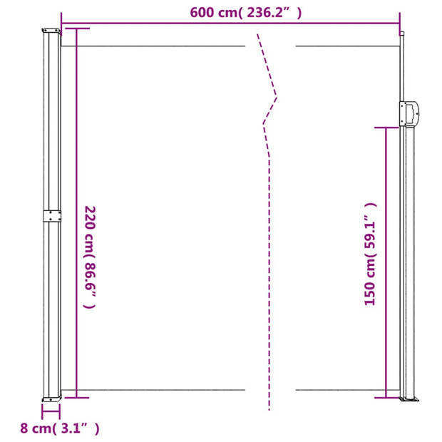 vidaXL Windscherm uittrekbaar 220x600 cm beige