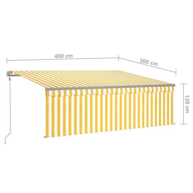 vidaXL Luifel automatisch rolgordijn LED windsensor 4x3 m geel en wit