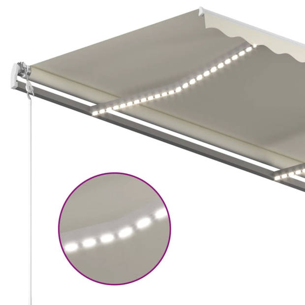 vidaXL Luifel handmatig uittrekbaar met LED 4x3 m crèmekleurig