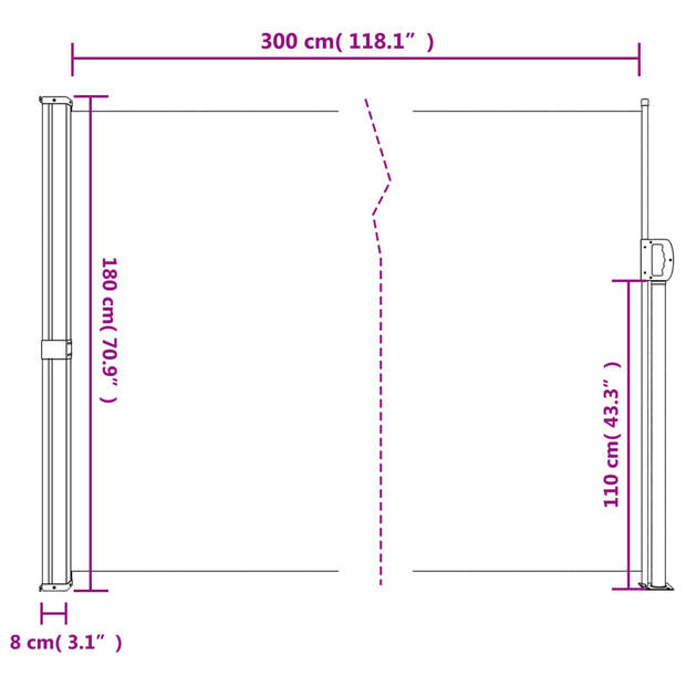 vidaXL Windscherm uittrekbaar 180x300 cm wit