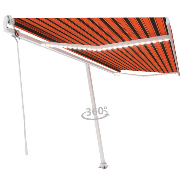 vidaXL Luifel automatisch met LED windsensor 500x300 cm oranje bruin