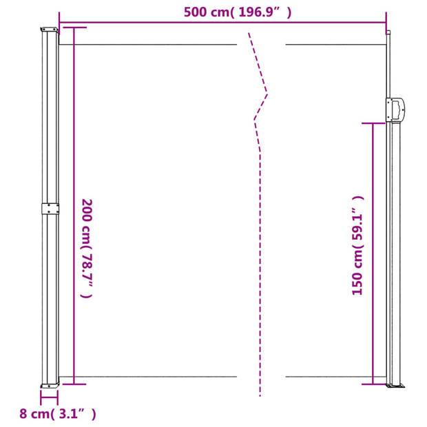 vidaXL Windscherm uittrekbaar 200x500 cm zwart