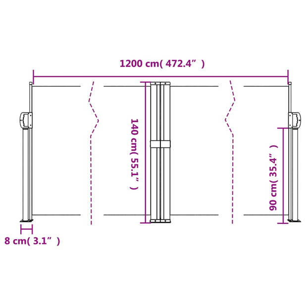 vidaXL Windscherm uittrekbaar 140x1200 cm antracietkleurig