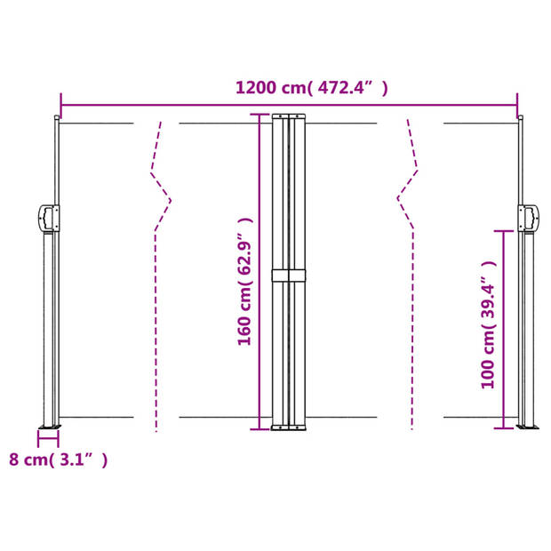 vidaXL Windscherm uittrekbaar 160x1200 cm terracottakleurig