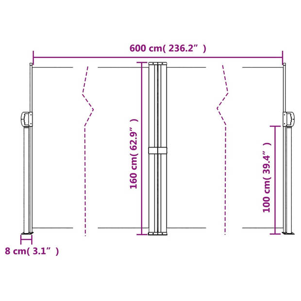 vidaXL Windscherm uittrekbaar 160x600 cm wit